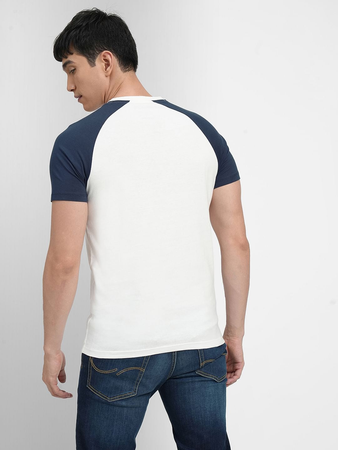 White Colourblocked Crew Neck T-shirt