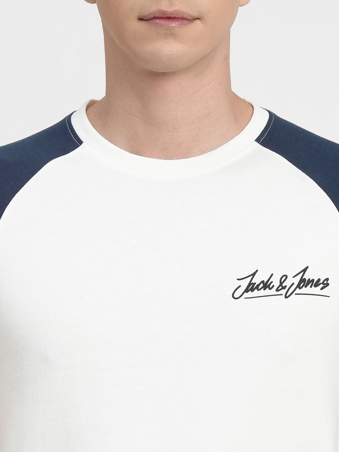 White Colourblocked Crew Neck T-shirt