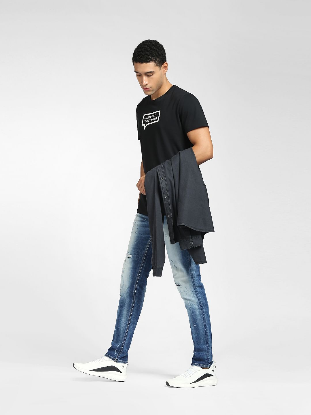 Blue Low Rise Ripped Skinny Fit Jeans