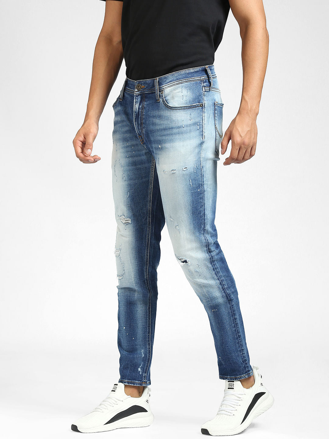 Blue Low Rise Ripped Skinny Fit Jeans
