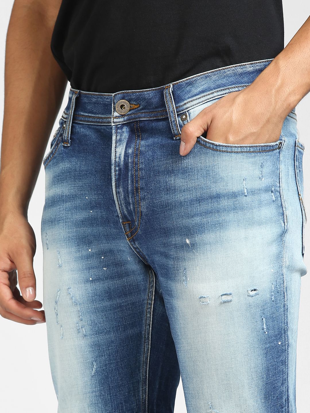 Blue Low Rise Ripped Skinny Fit Jeans