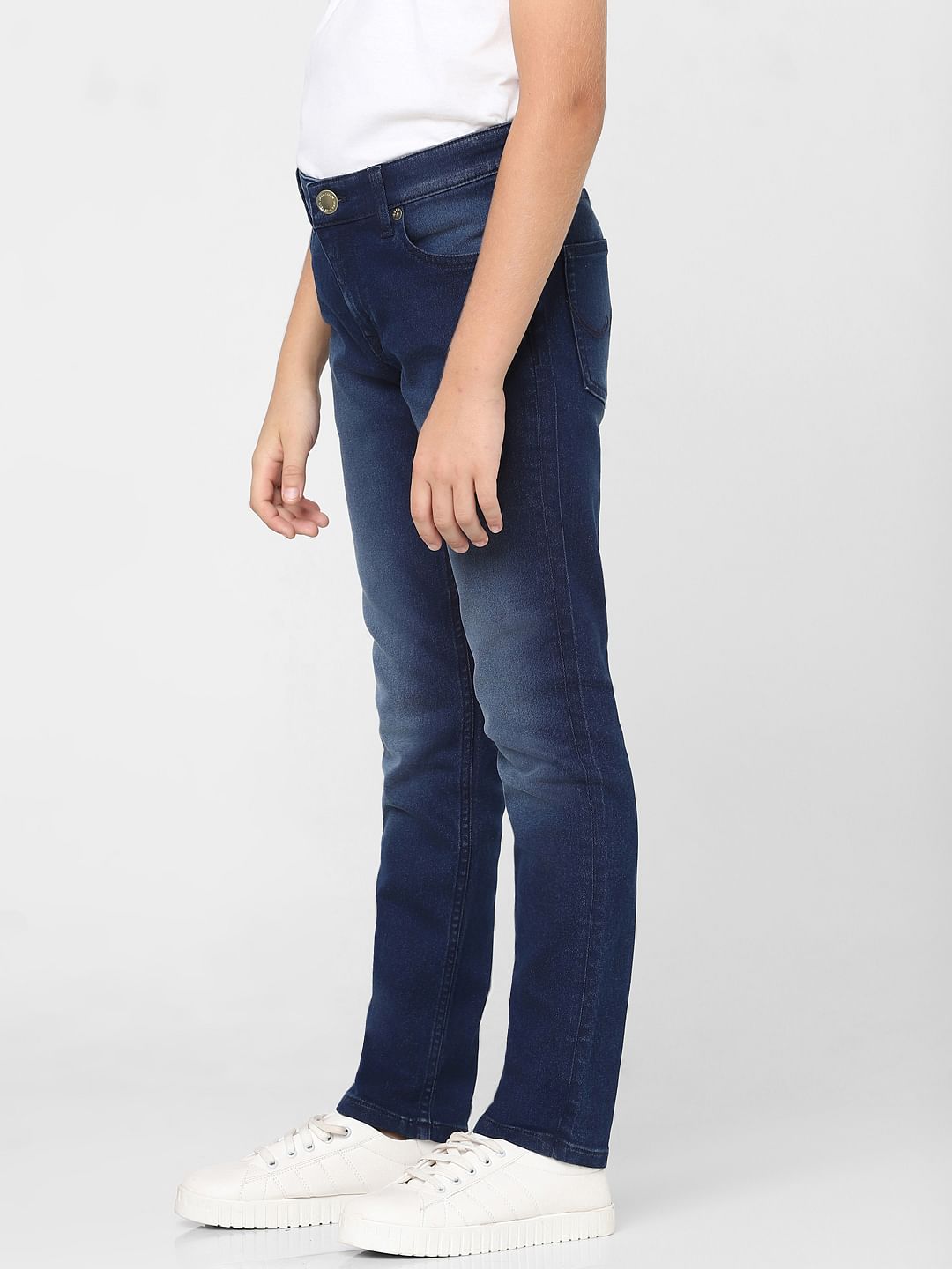 Boys Dark Blue Mid Rise Slim Fit Jeans