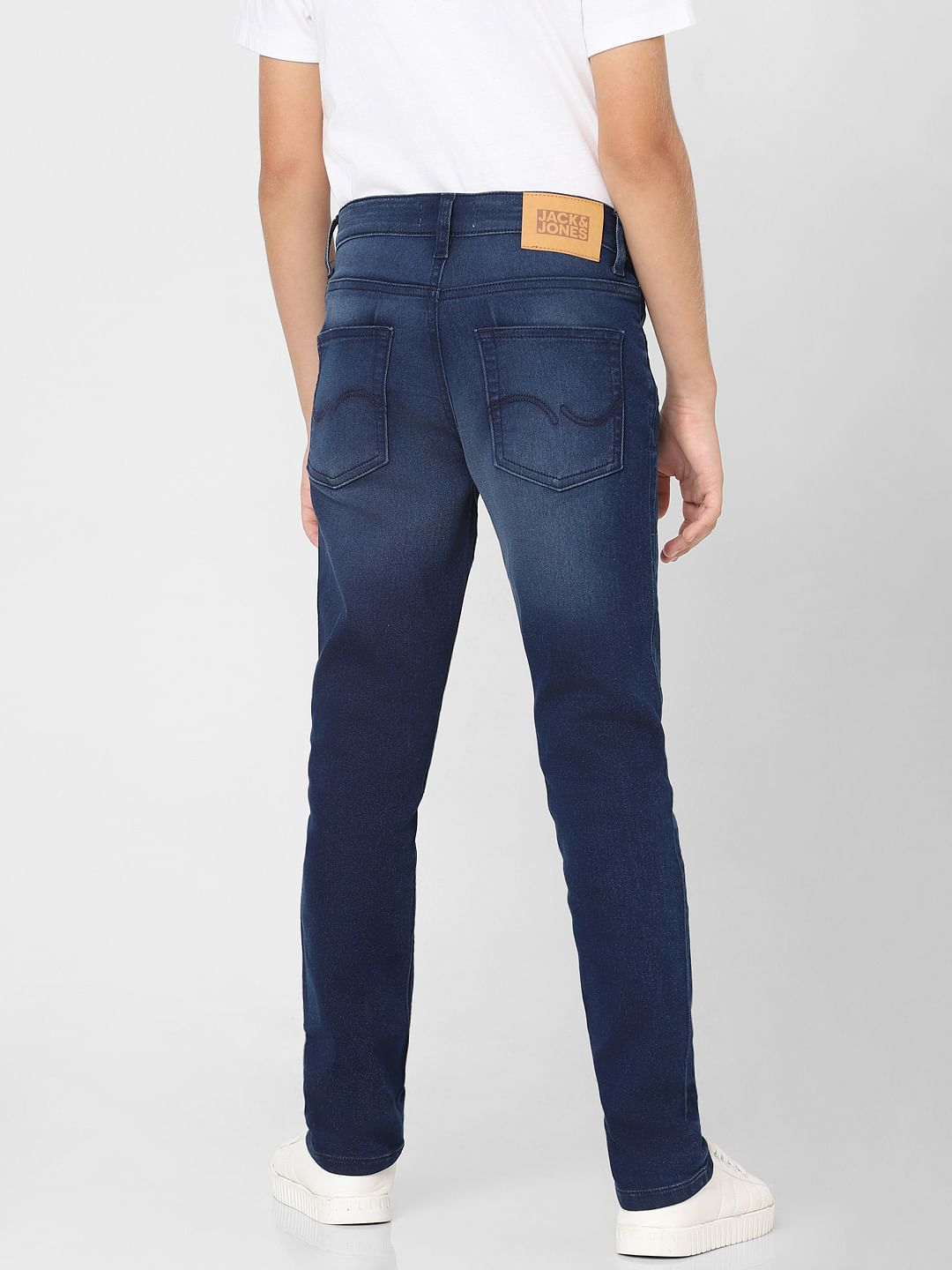 Boys Dark Blue Mid Rise Slim Fit Jeans