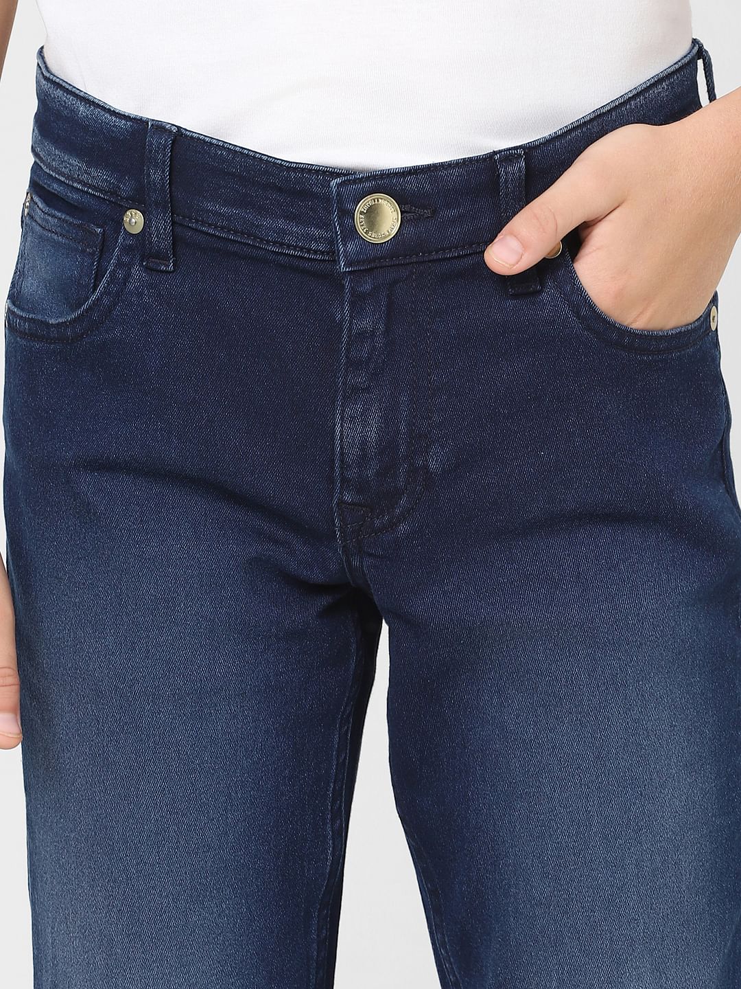Boys Dark Blue Mid Rise Slim Fit Jeans