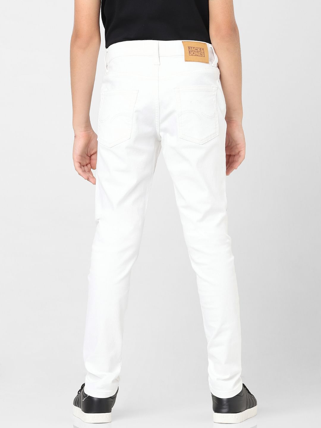 Boys White Mid Rise Printed Slim Fit Jeans