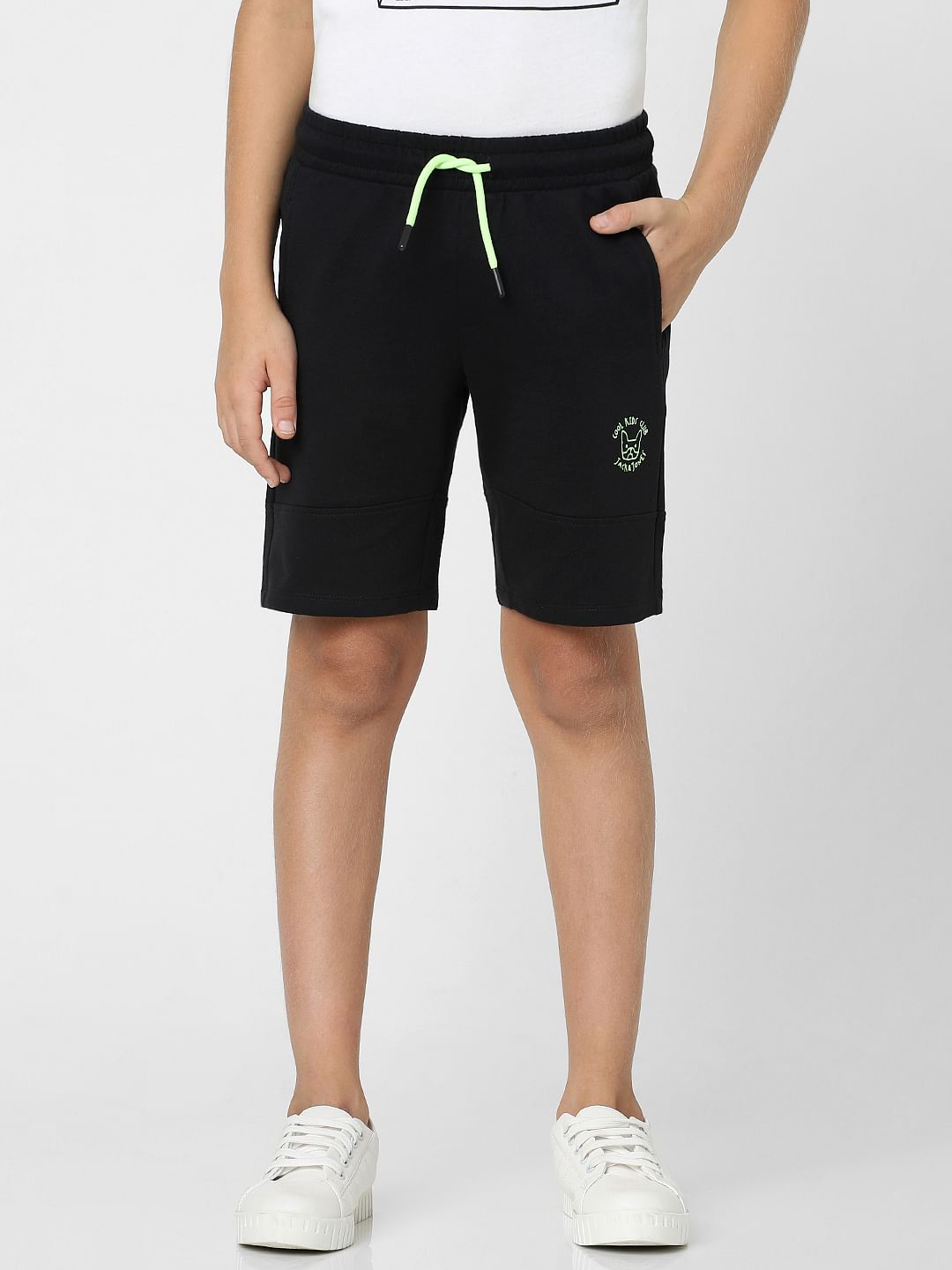Boys Black Cotton Sweatshorts