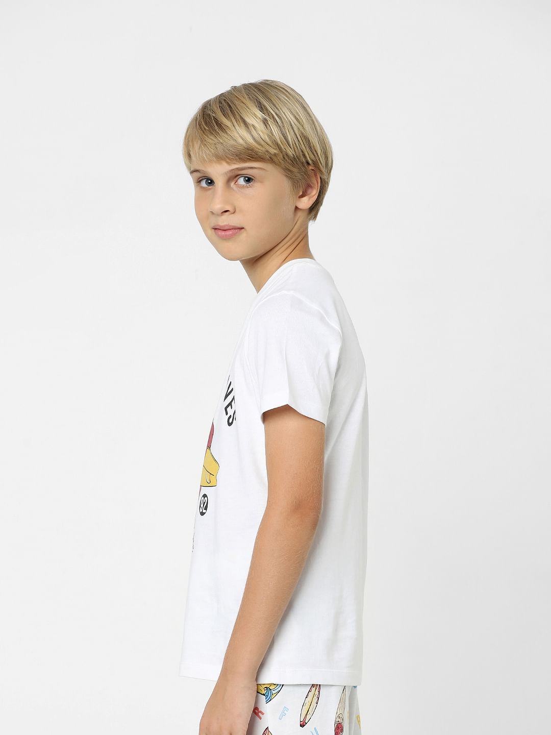 Boys White T-shirt & Pyjama Night-Suit Set