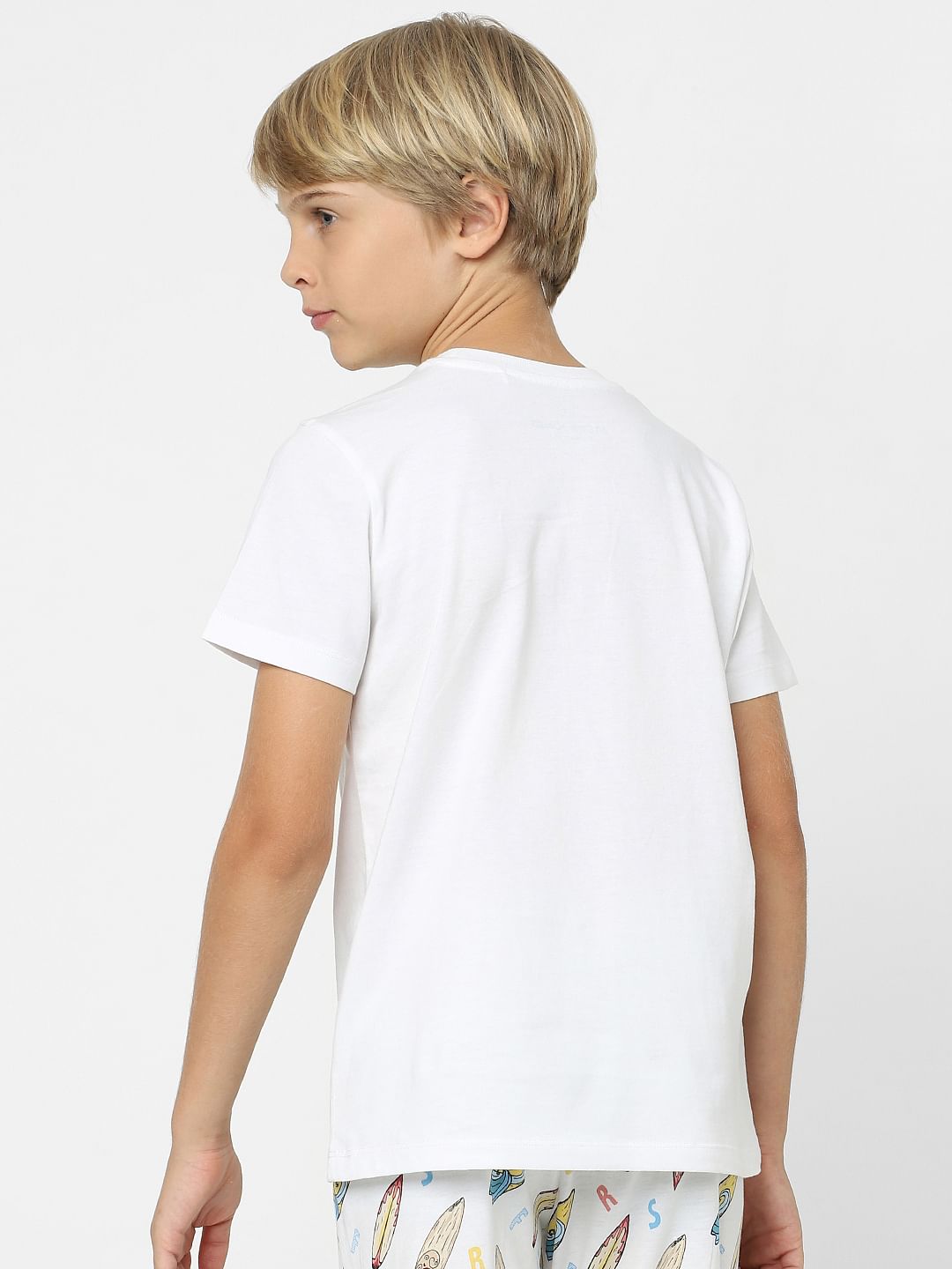 Boys White T-shirt & Pyjama Night-Suit Set