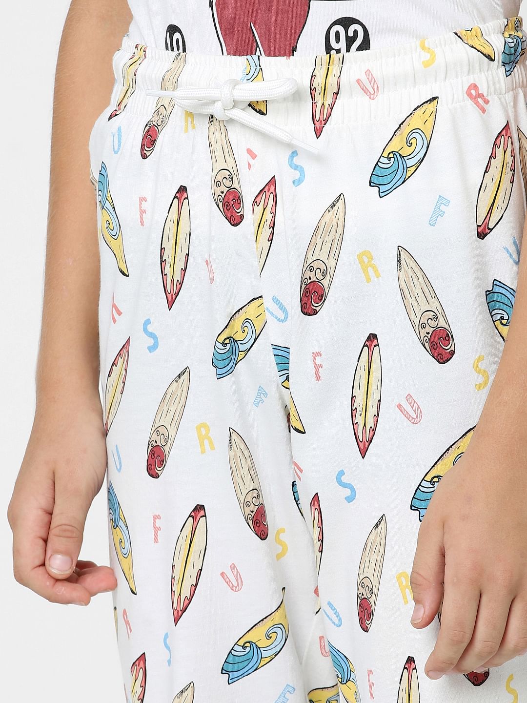 Boys White T-shirt & Pyjama Night-Suit Set