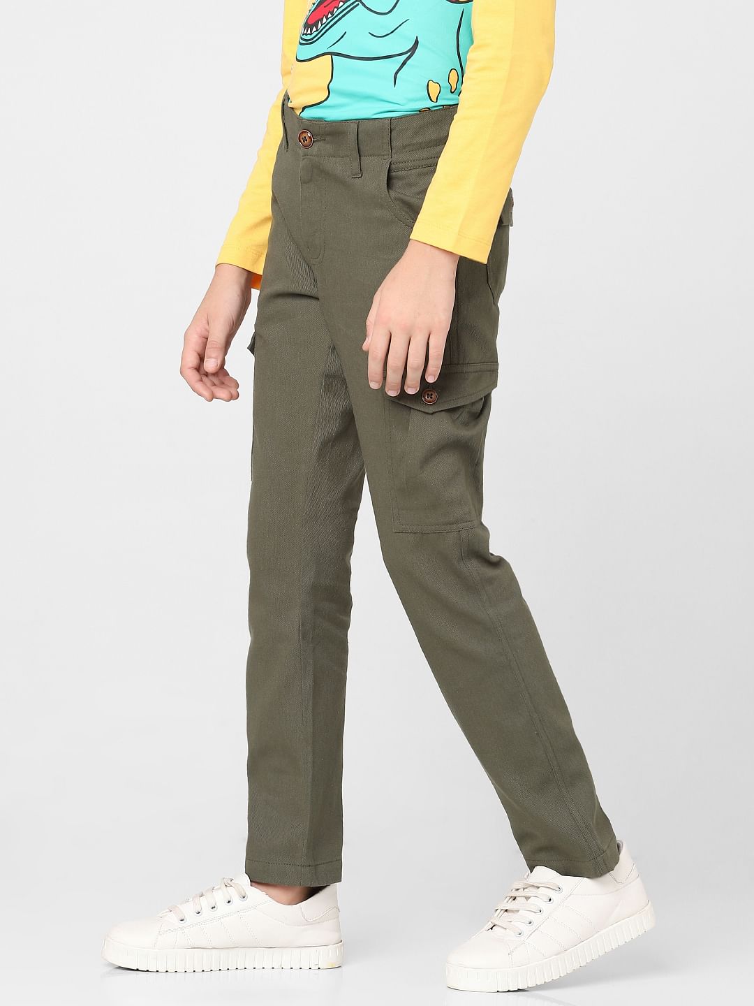 Boys Green Mid Rise Cargo Pants