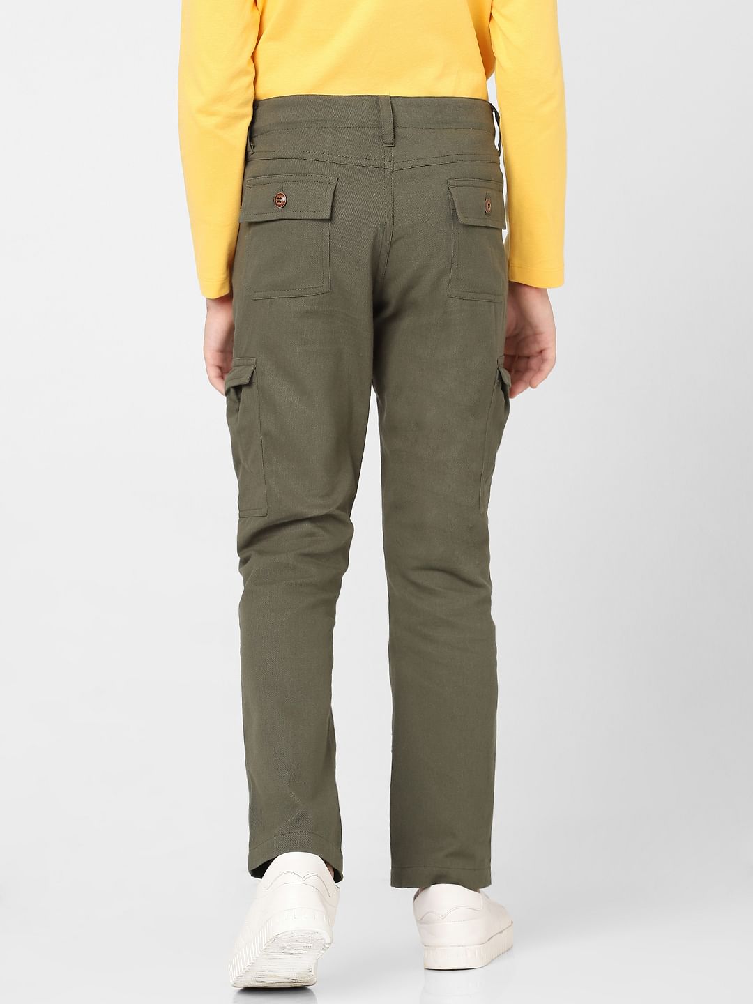 Boys Green Mid Rise Cargo Pants