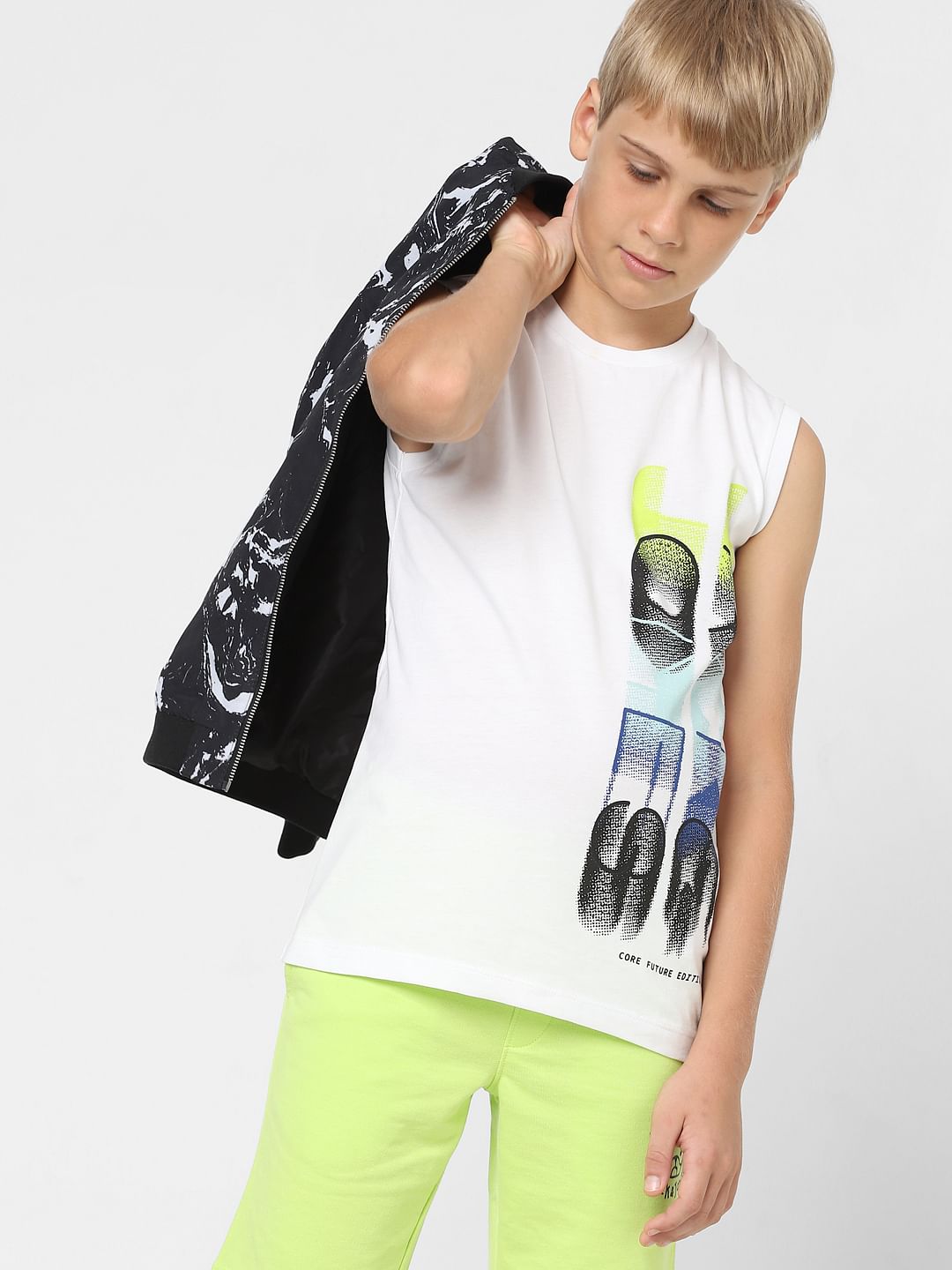 Boys White Sleeveless T-shirt