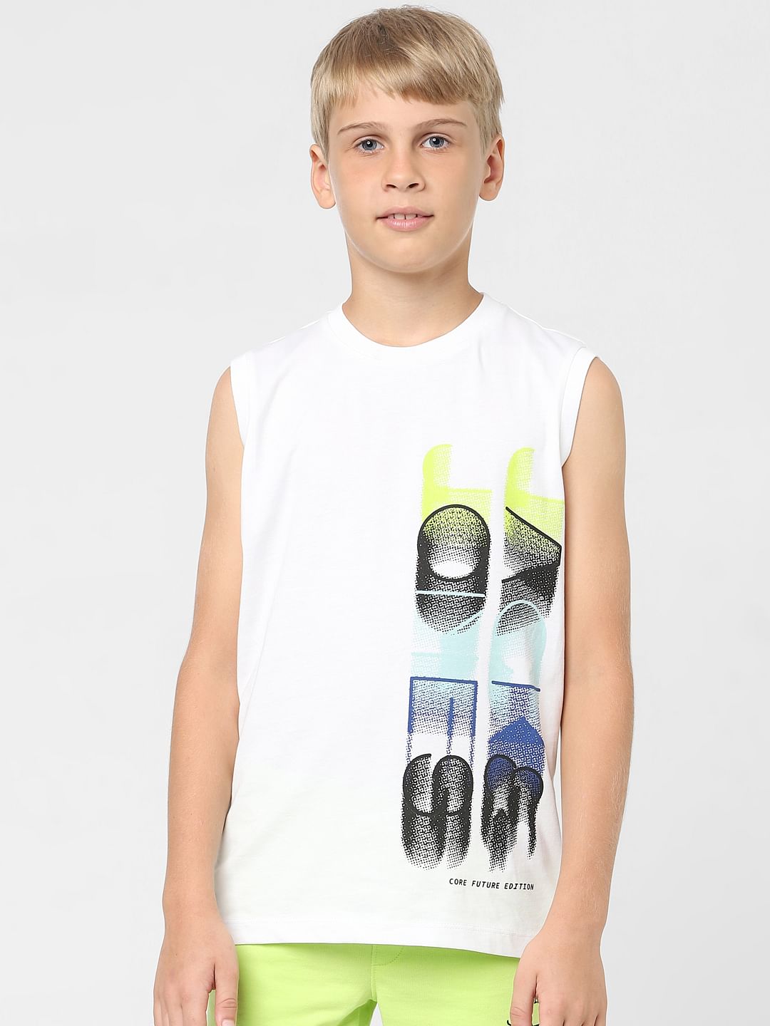 Boys White Sleeveless T-shirt