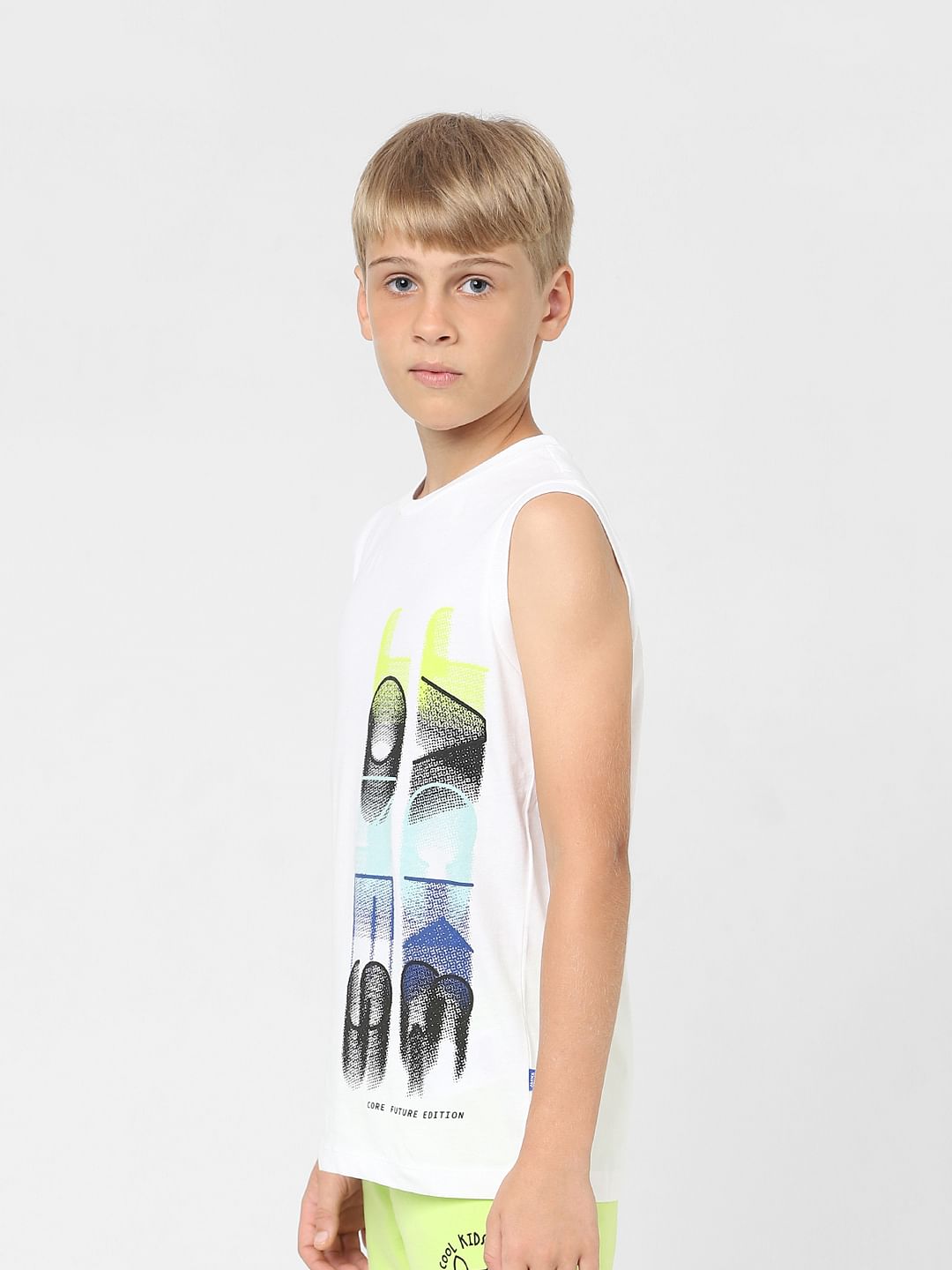 Boys White Sleeveless T-shirt