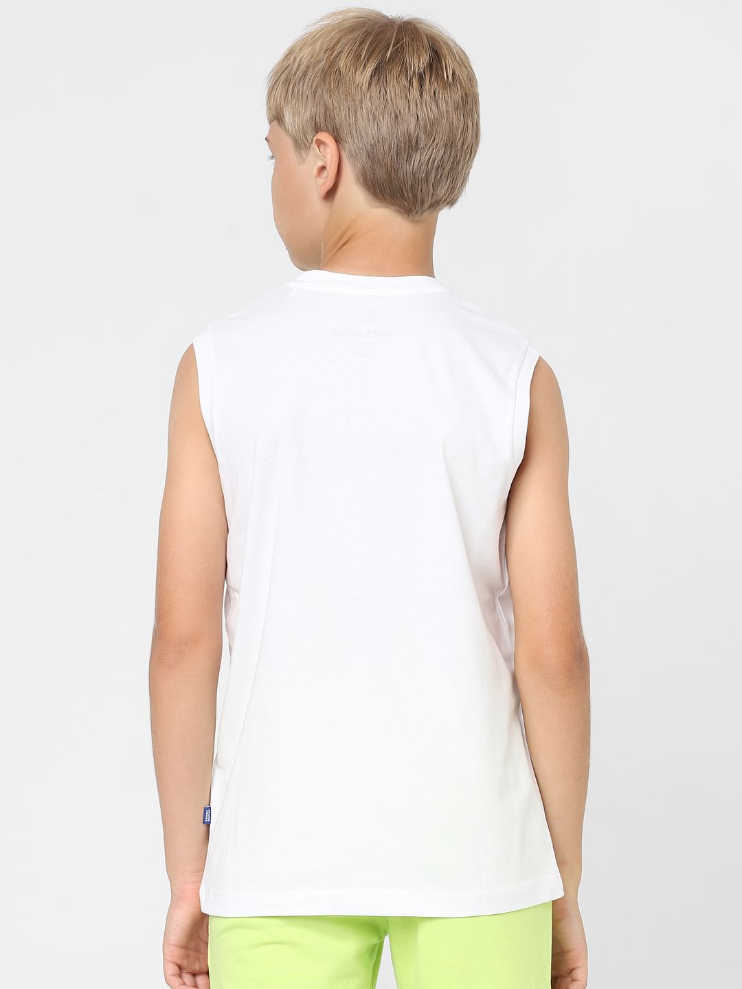 Boys White Sleeveless T-shirt
