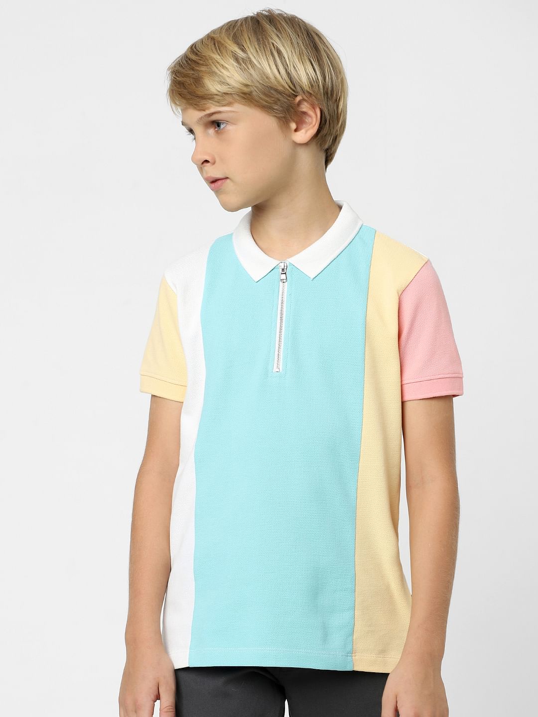 Boys White Colourblocked Polo T-shirt