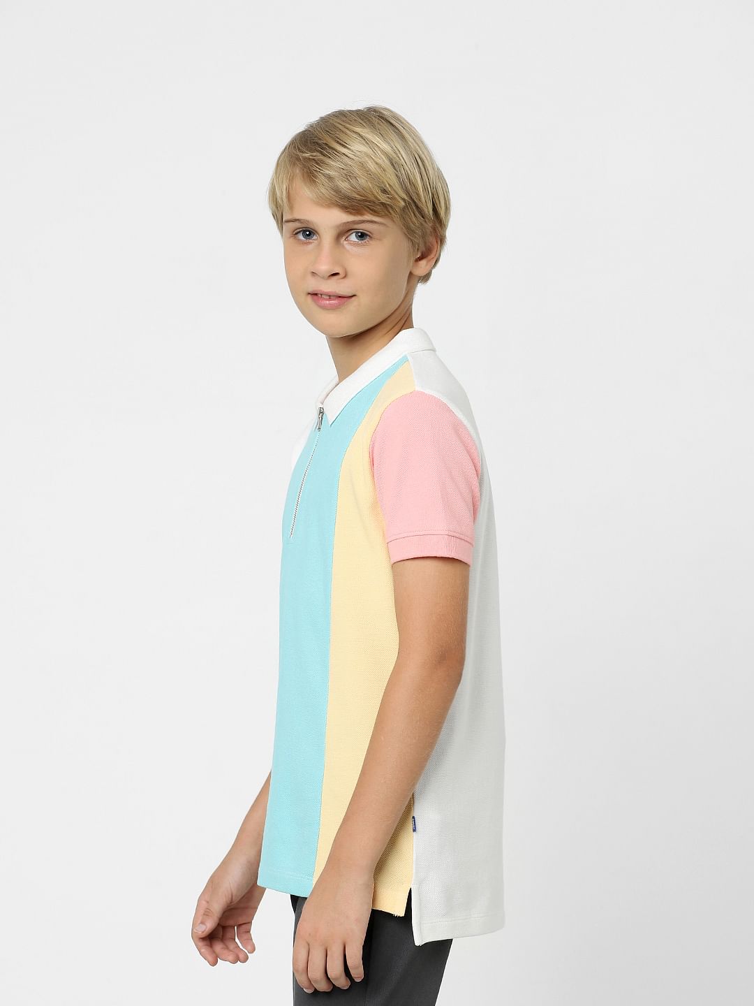 Boys White Colourblocked Polo T-shirt