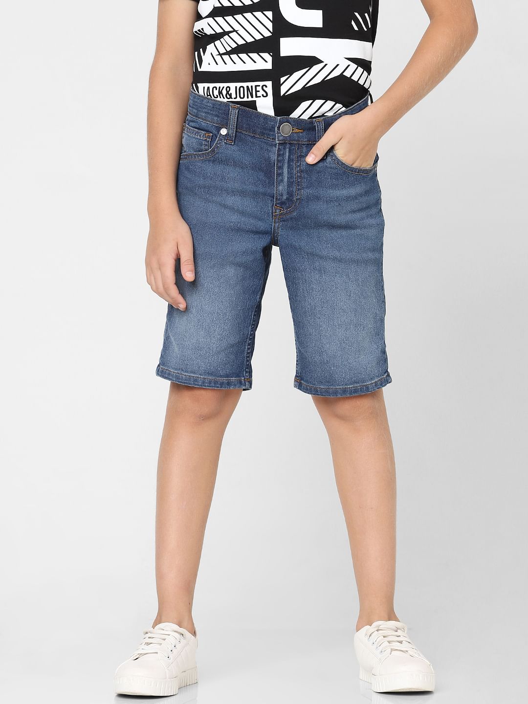 Boys Blue Mid Rise Denim Shorts