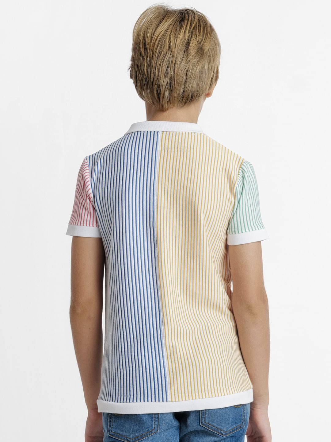 Yellow Striped Polo Neck T-shirt