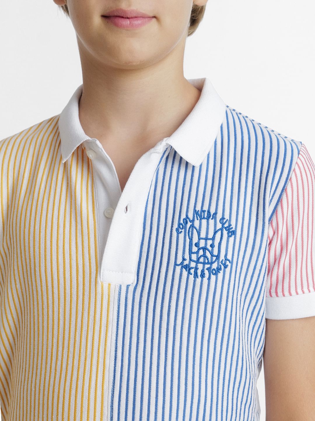 Yellow Striped Polo Neck T-shirt