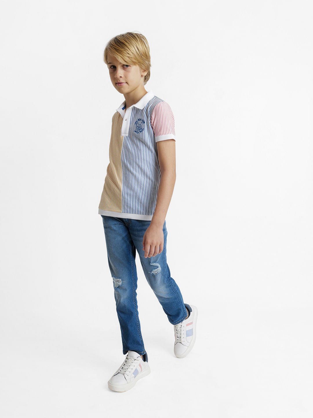 Yellow Striped Polo Neck T-shirt
