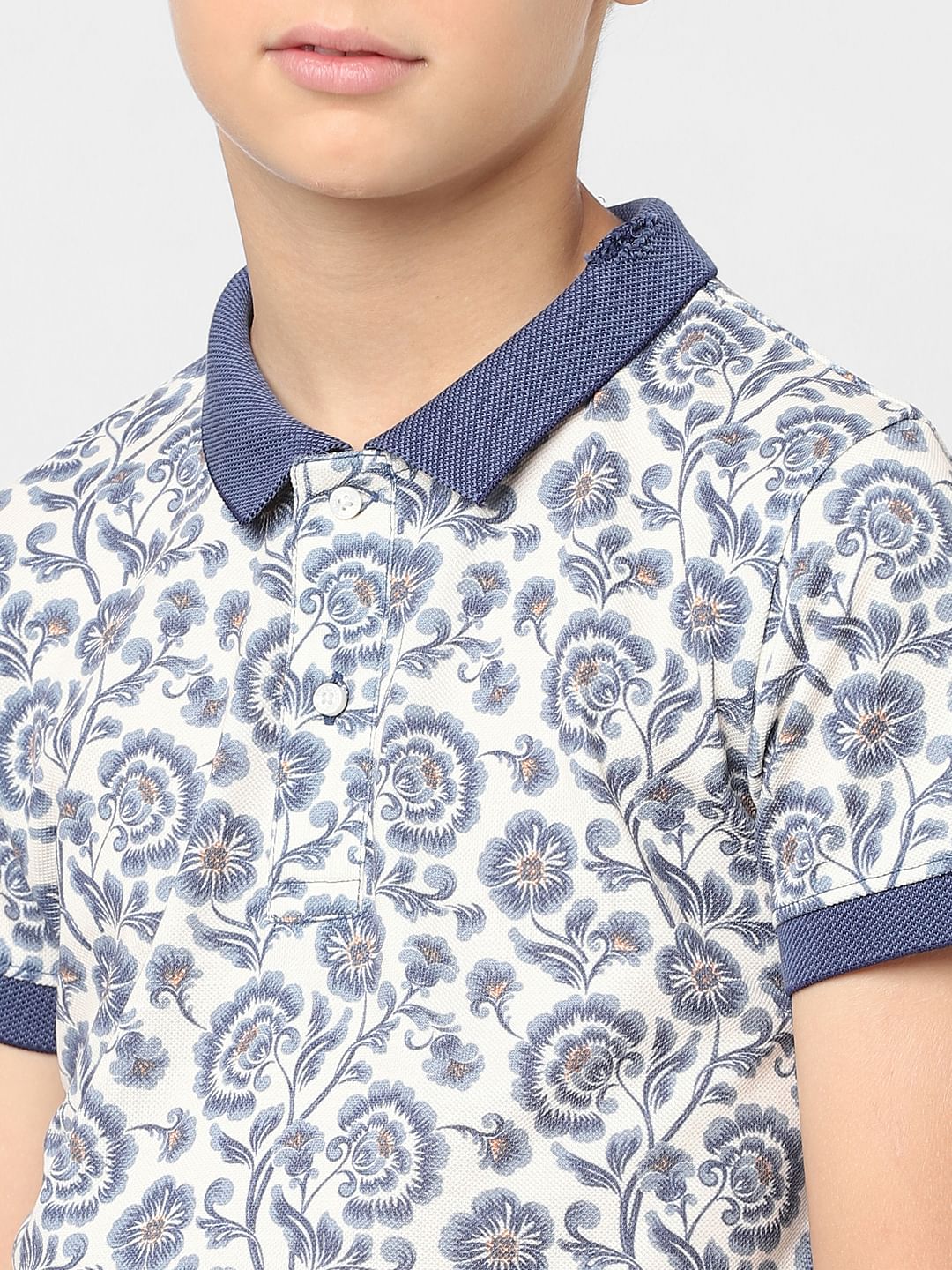 Boys Blue Floral Polo T-shirt