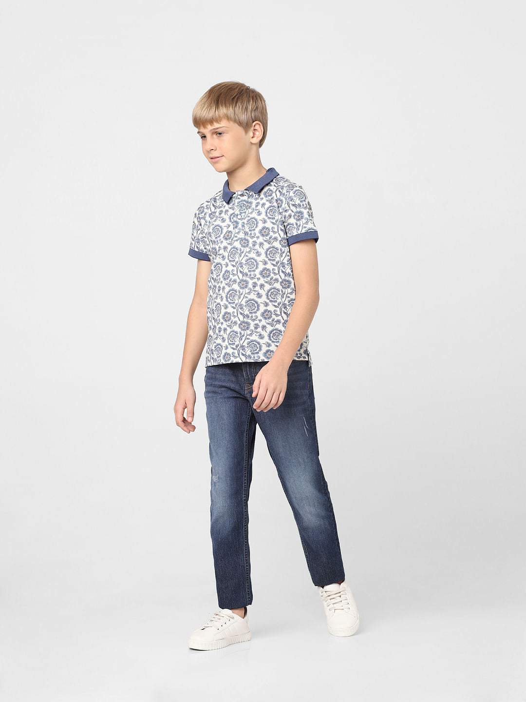 Boys Blue Floral Polo T-shirt