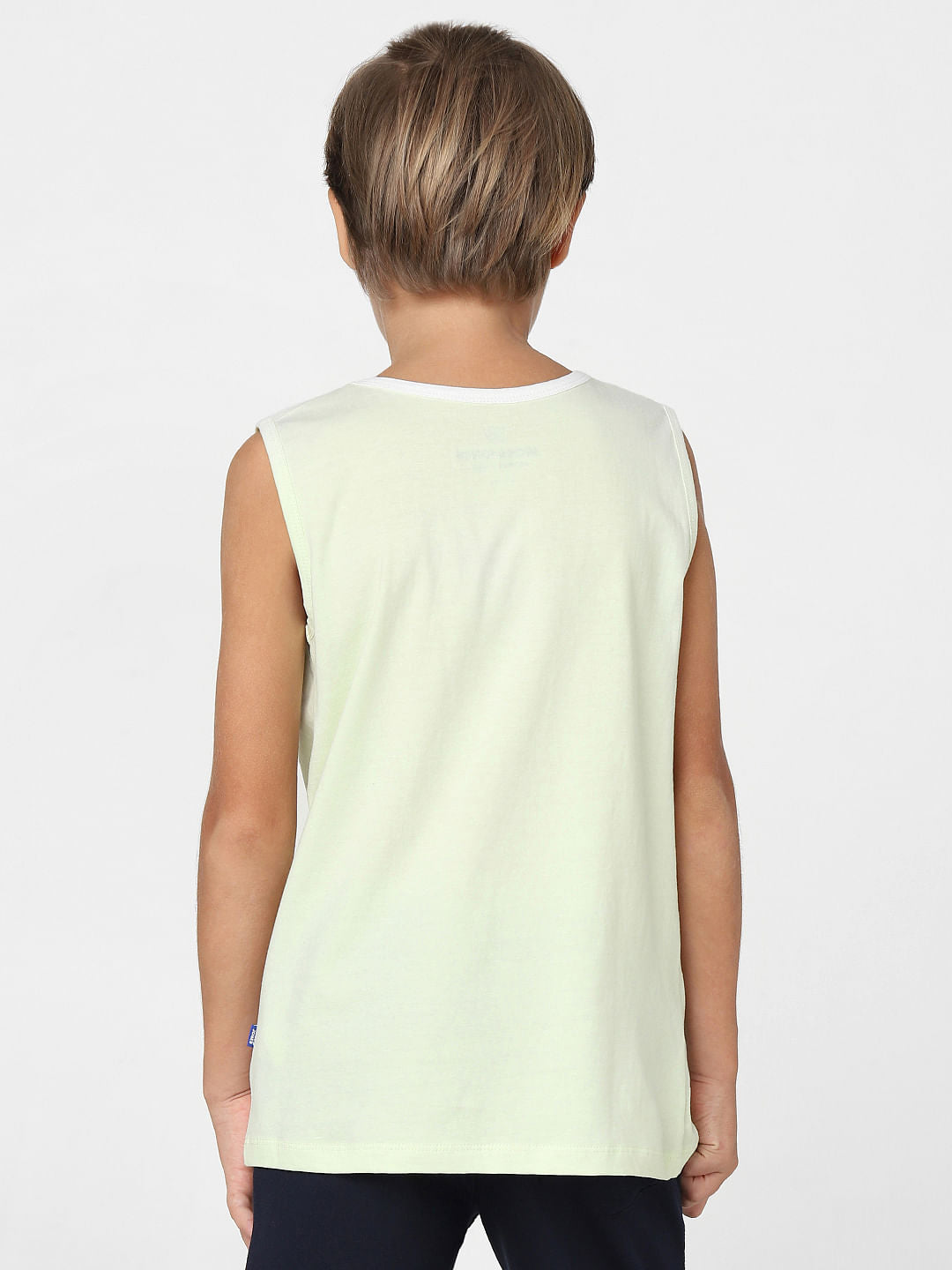 Boys Green Printed Sleeveless T-shirt
