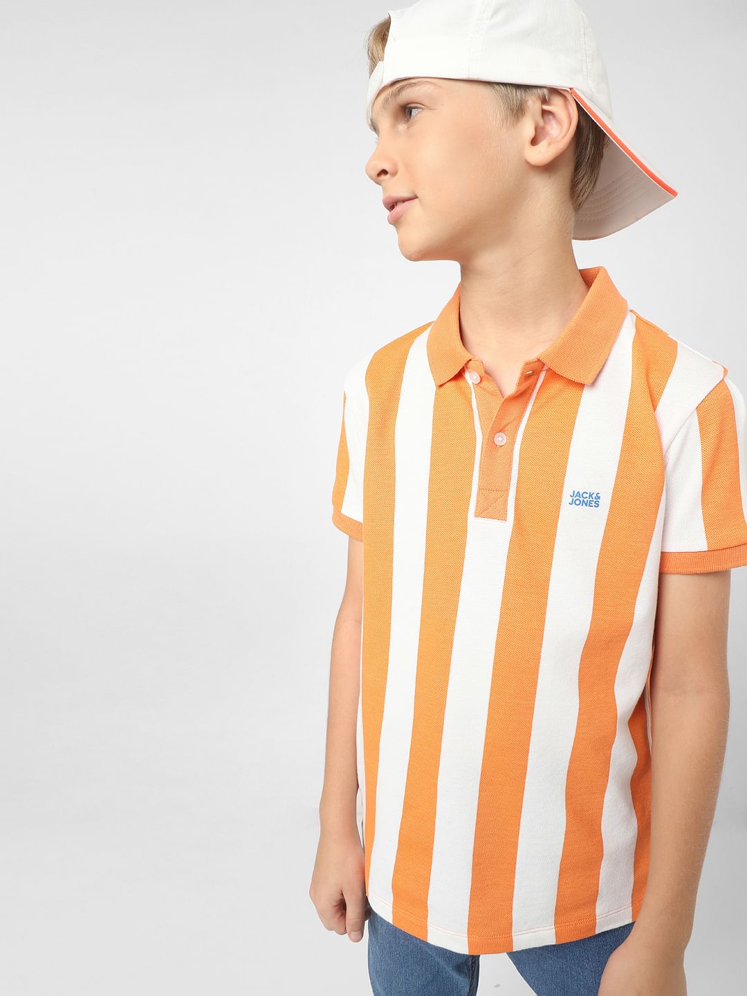 Boys Orange Striped Polo T-shirt