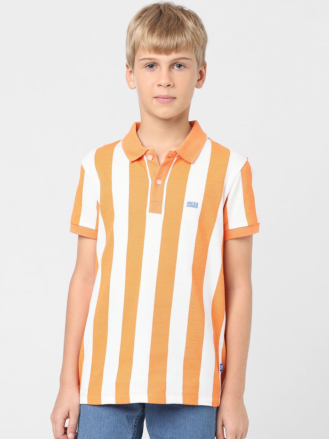 Boys Orange Striped Polo T-shirt