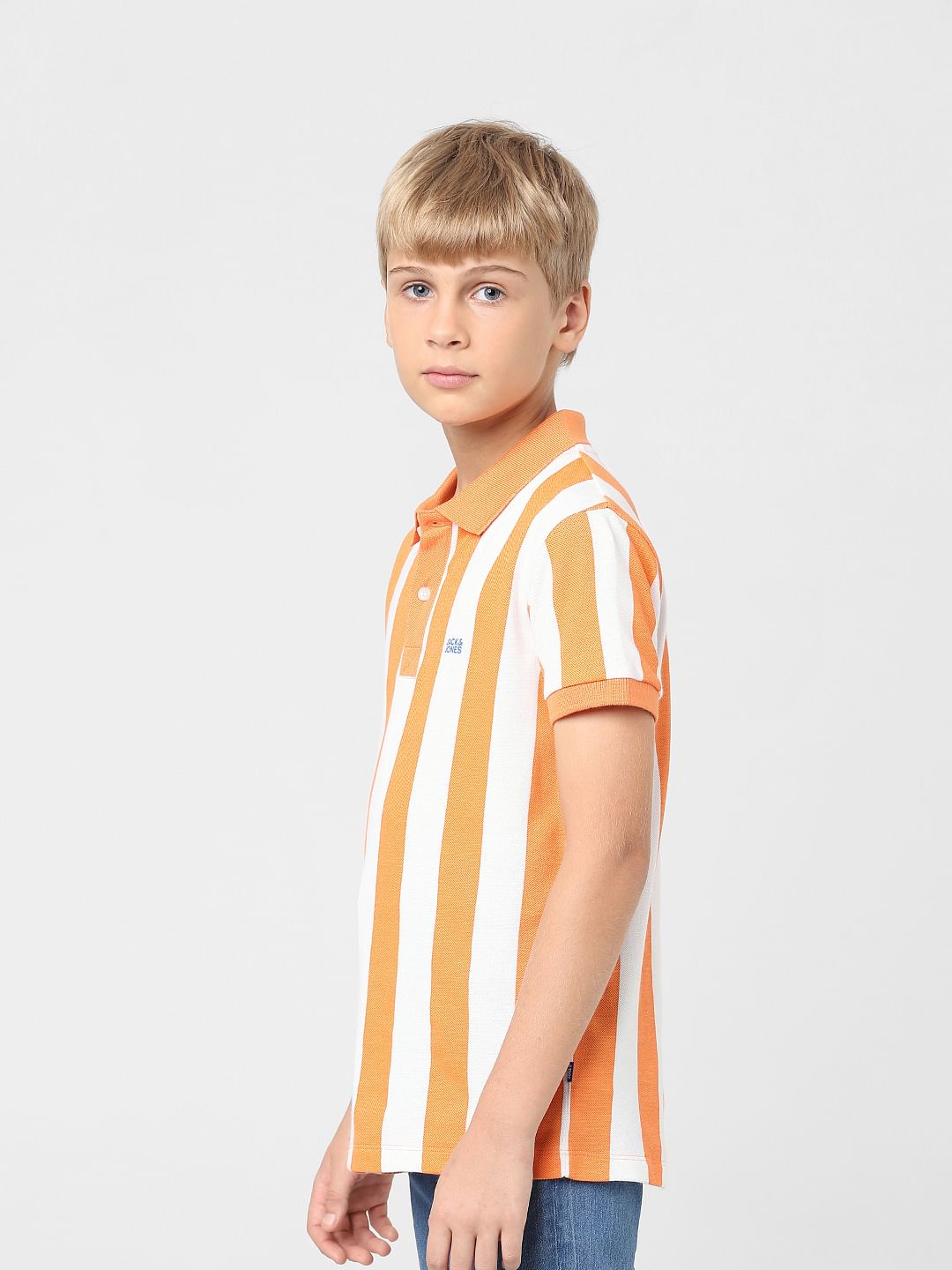 Boys Orange Striped Polo T-shirt