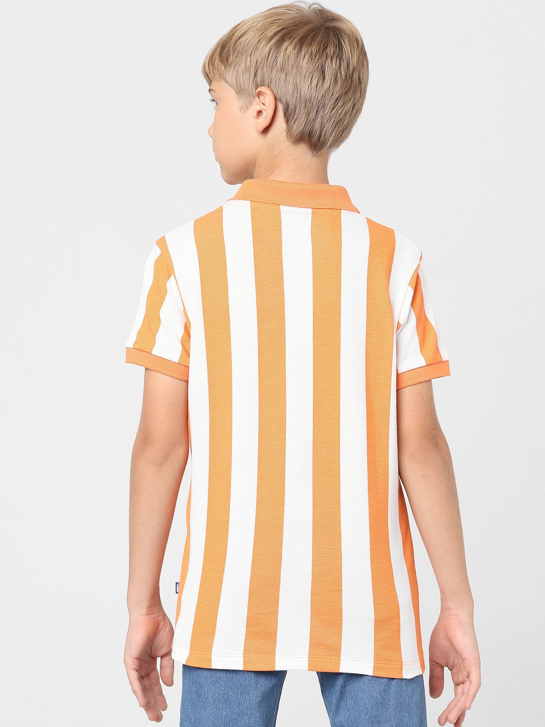 Boys Orange Striped Polo T-shirt