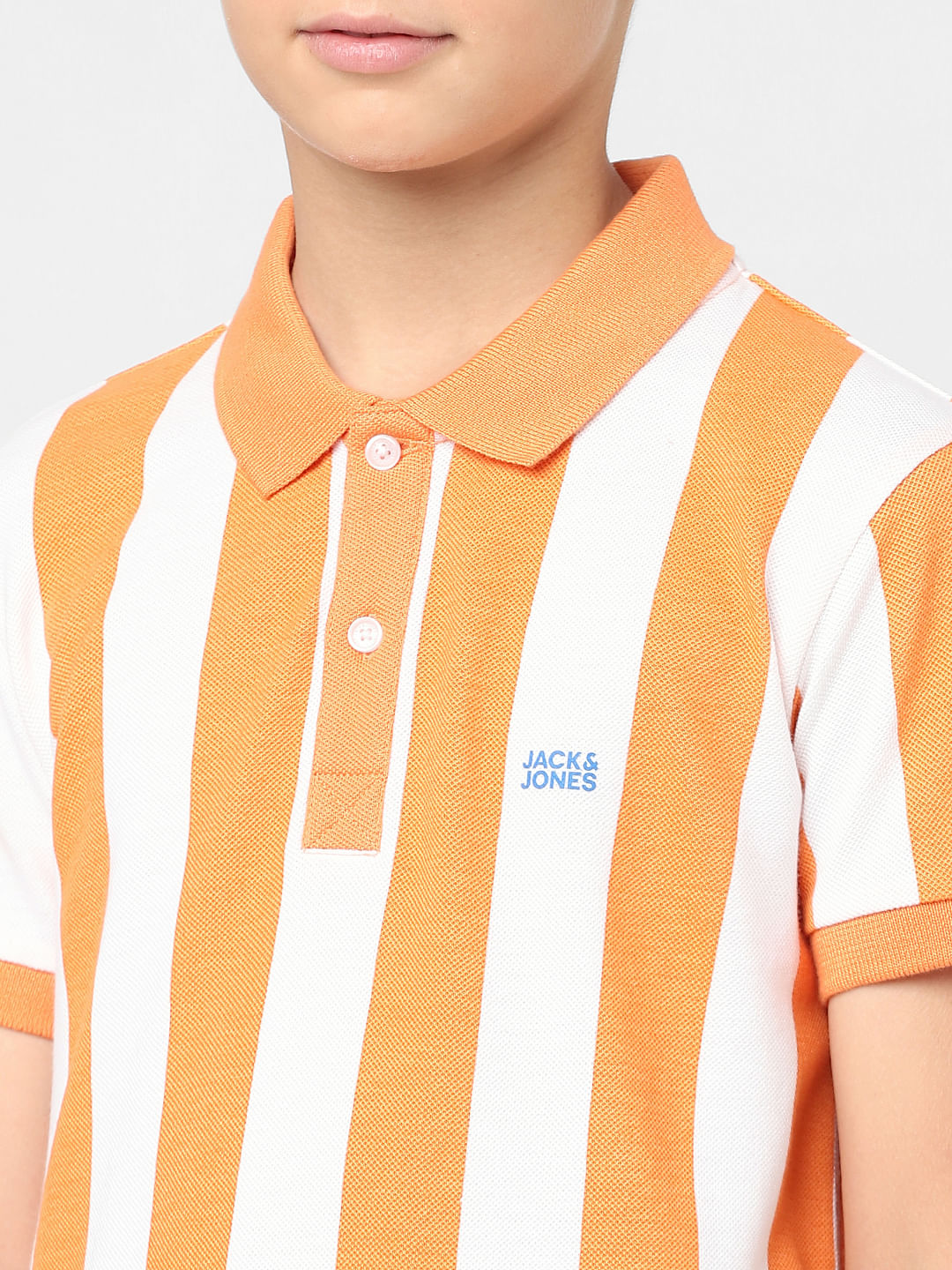 Boys Orange Striped Polo T-shirt