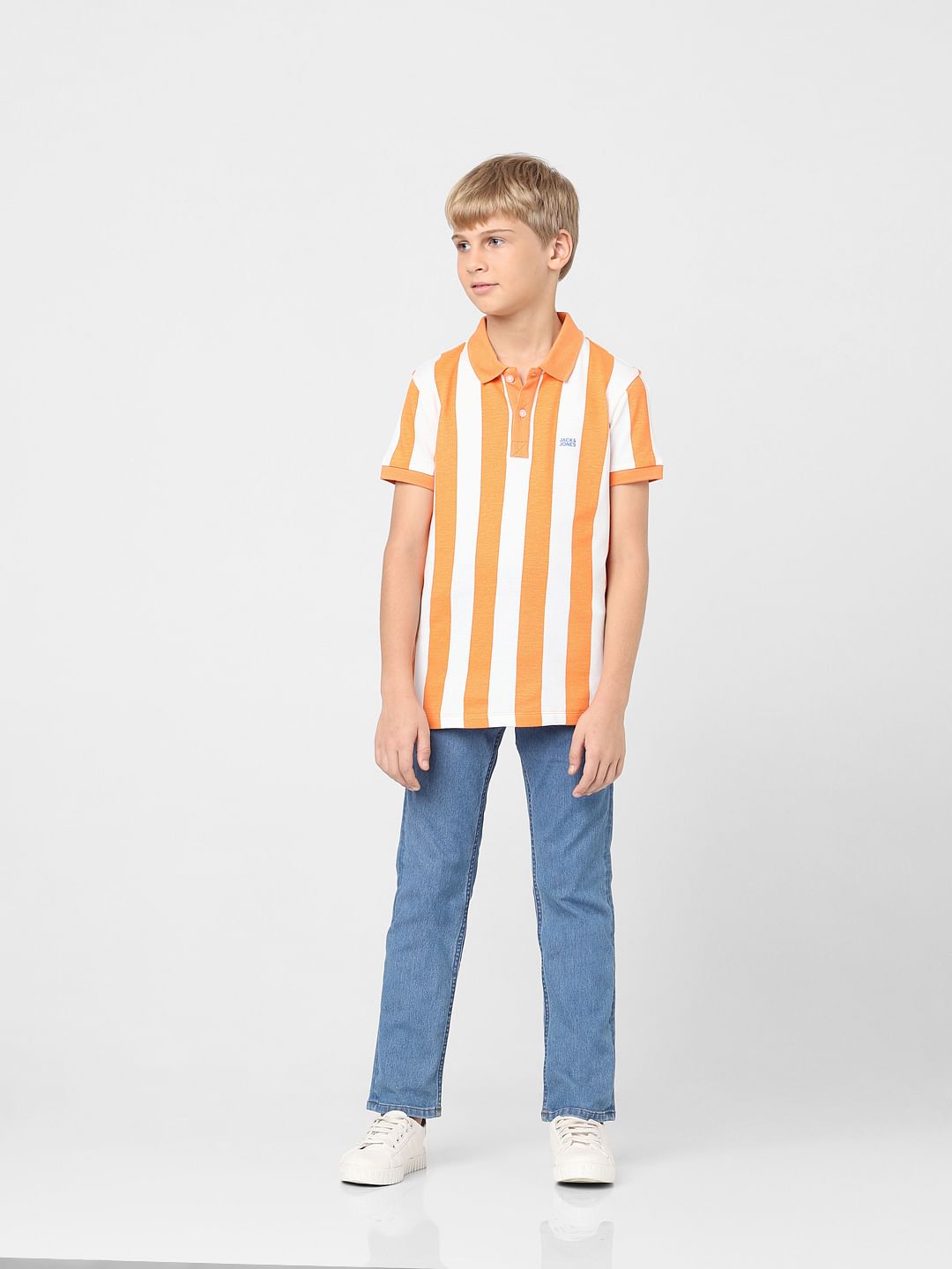 Boys Orange Striped Polo T-shirt