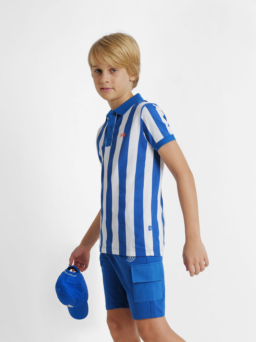 Blue Striped Polo Neck T-shirt