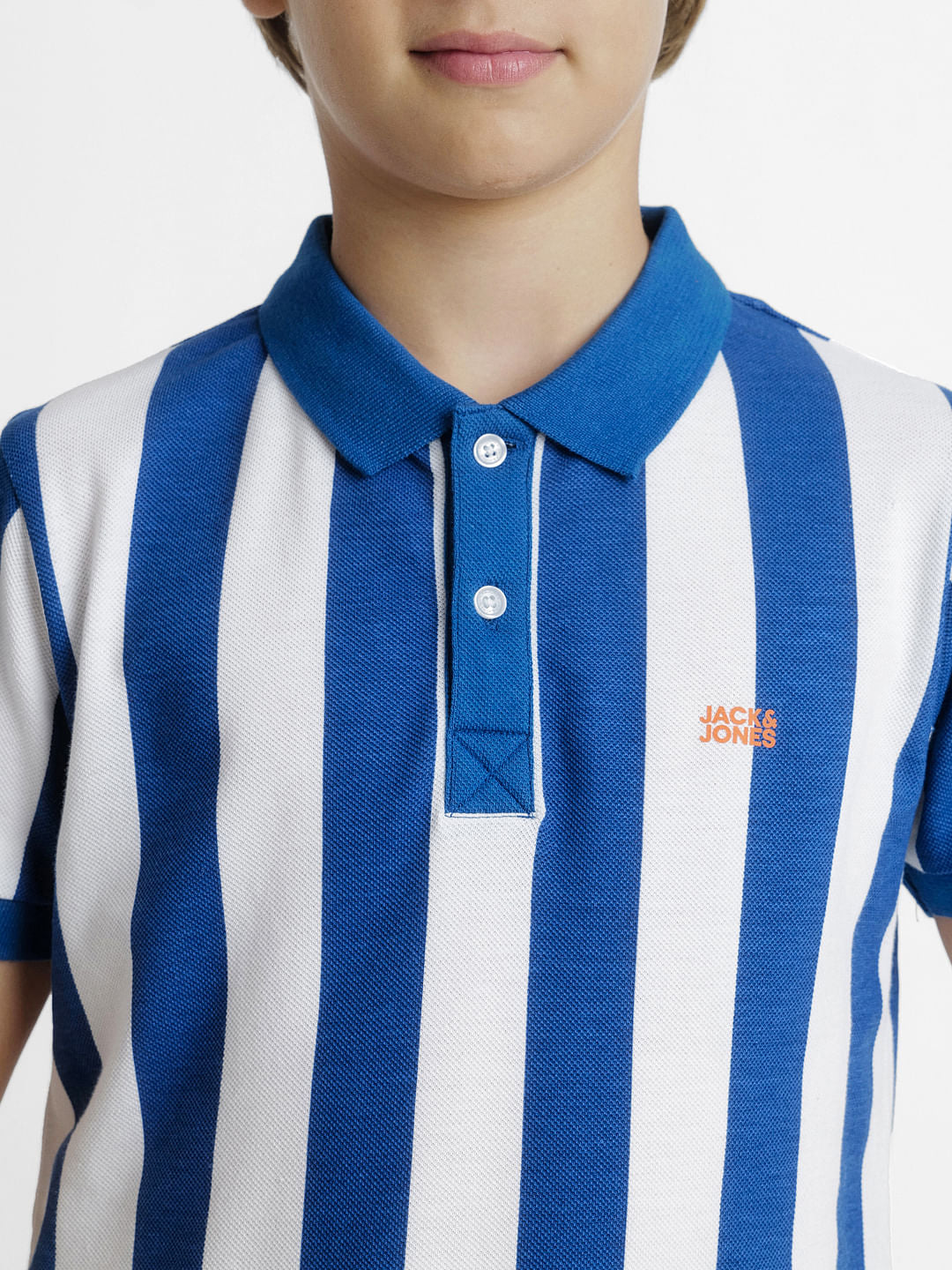 Blue Striped Polo Neck T-shirt