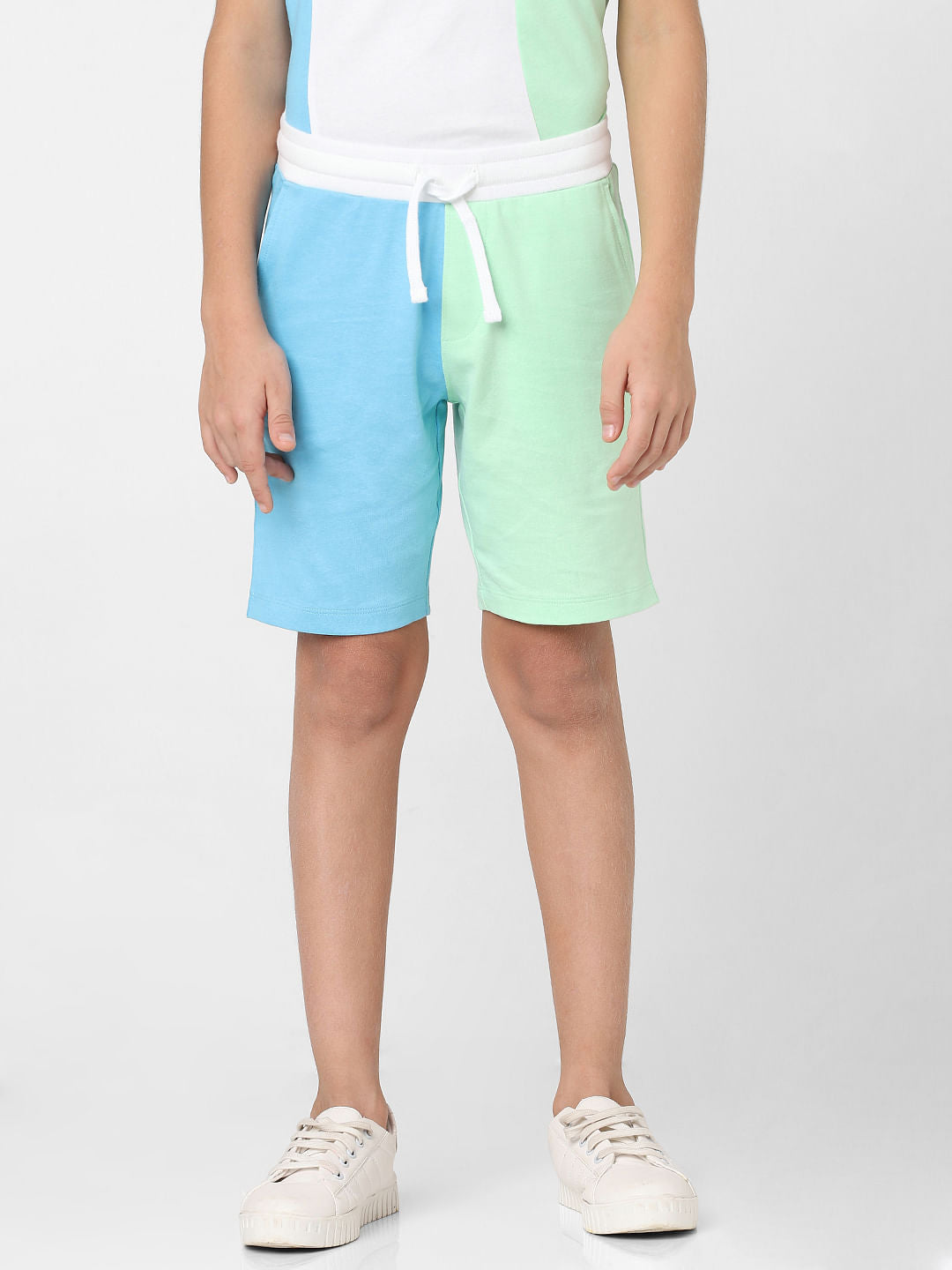 Boys White Colourblocked Co-ord Sweatshorts