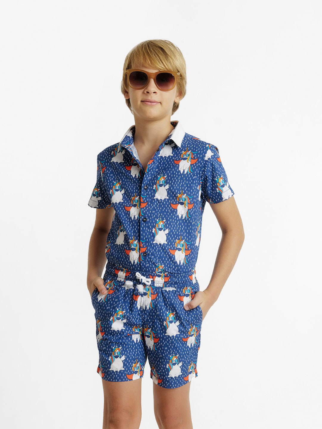 Blue Unicorn Print Co-ord Set Shorts