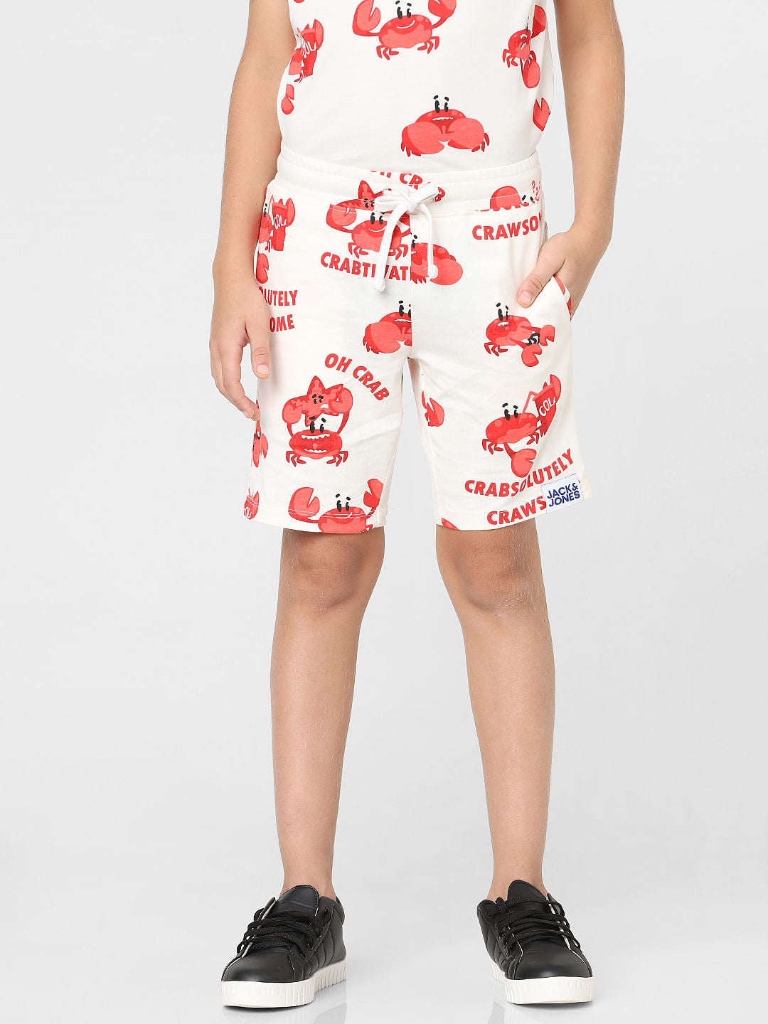 Boys Beige Printed Co-ord Shorts