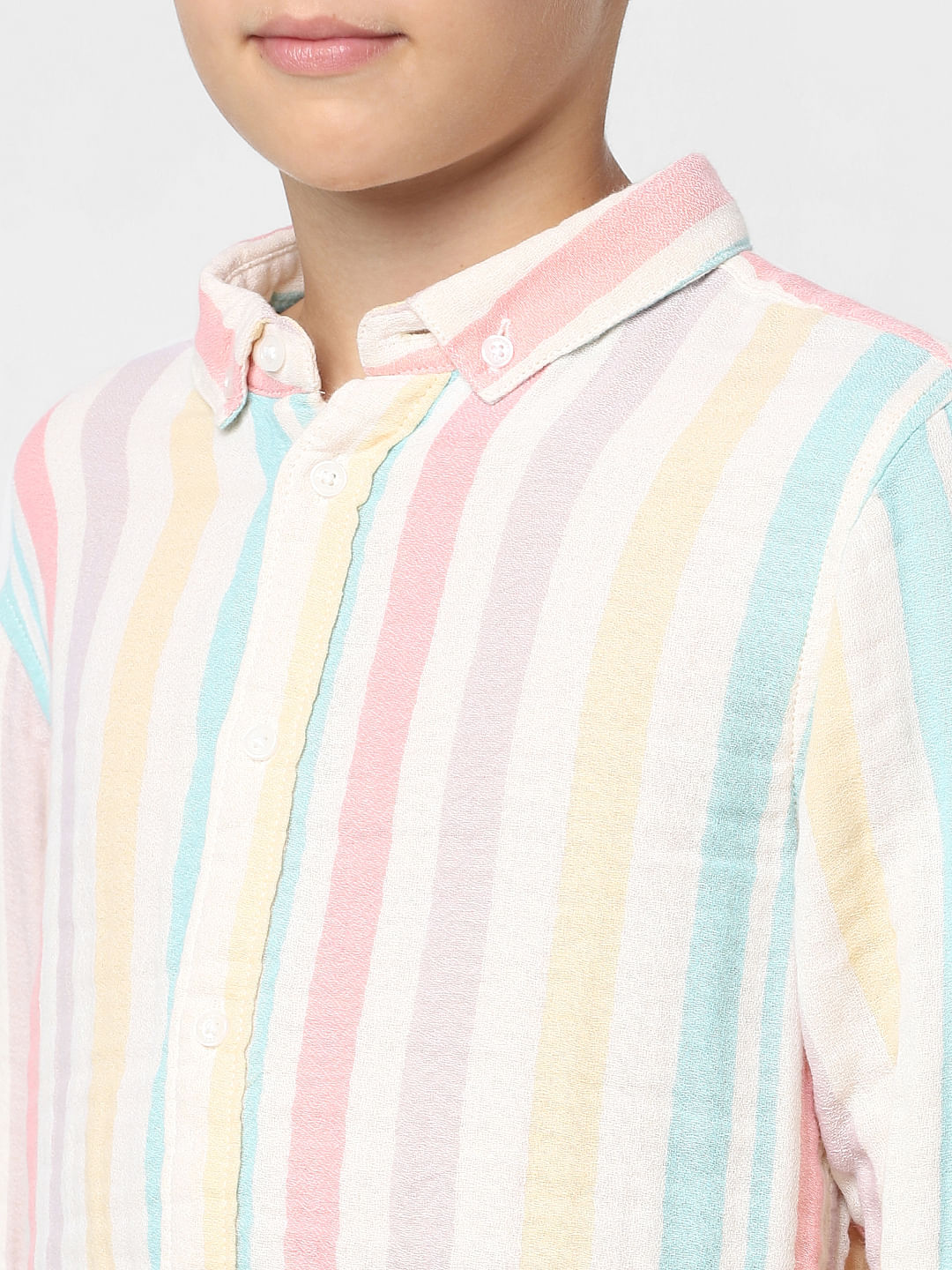 Boys Green Striped Full Sleeves Shirt