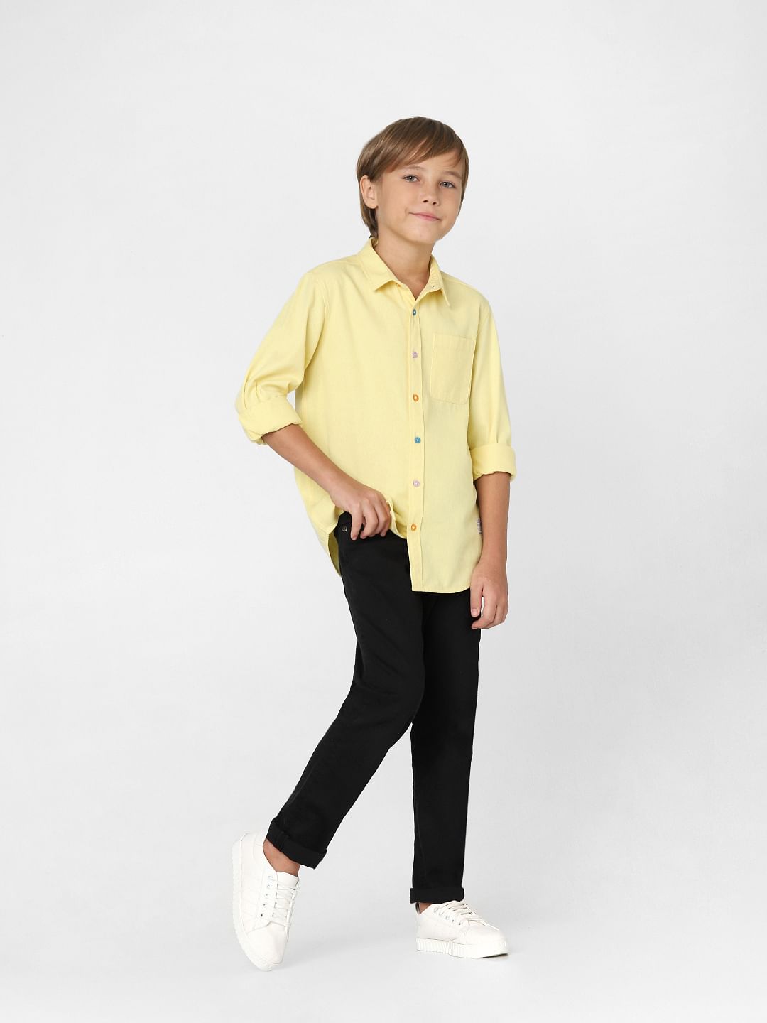 BOYS Yellow Printed Full Sleeves Shirt