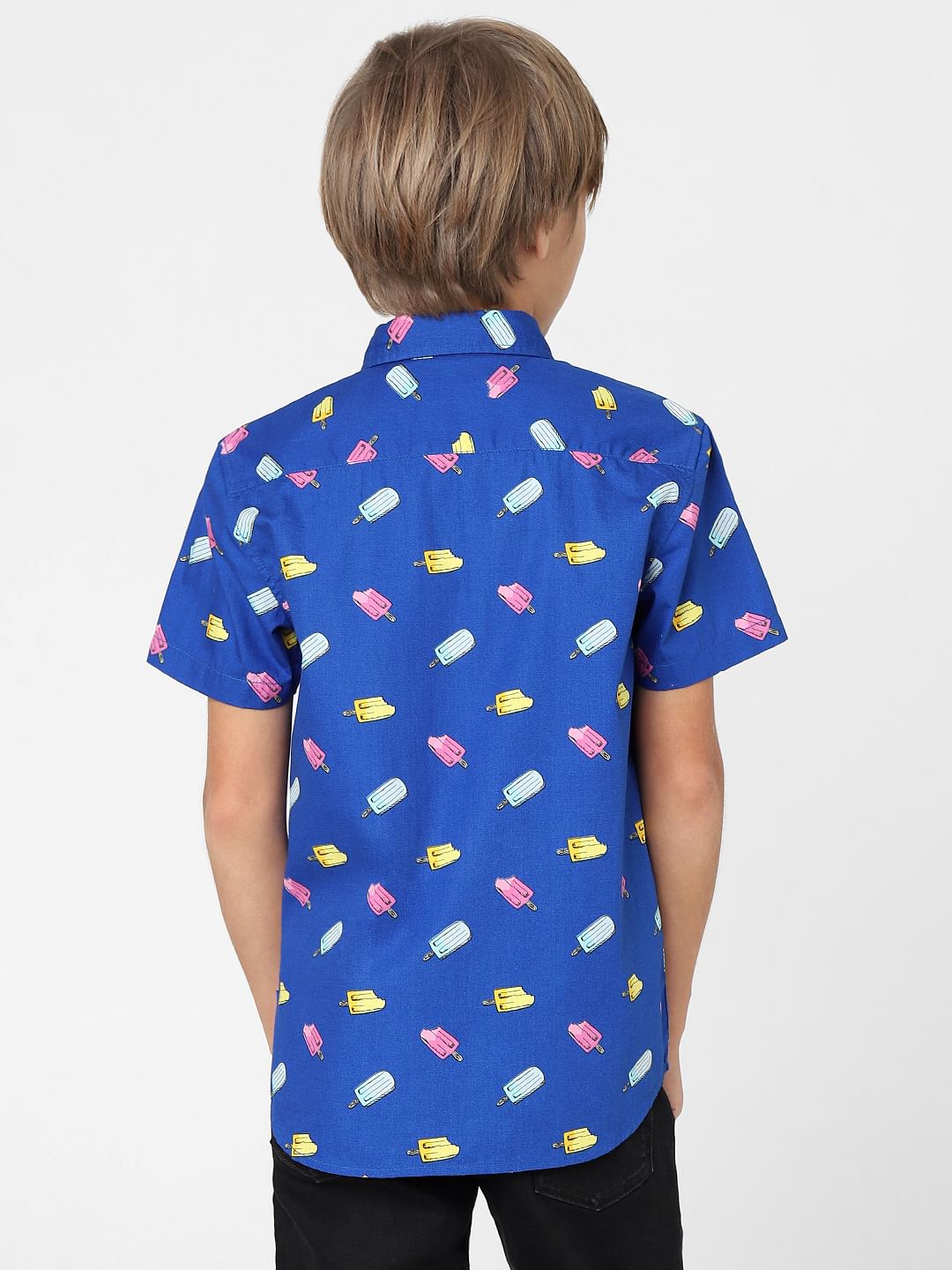 BOYS Blue Printed Short Sleeves Shirt