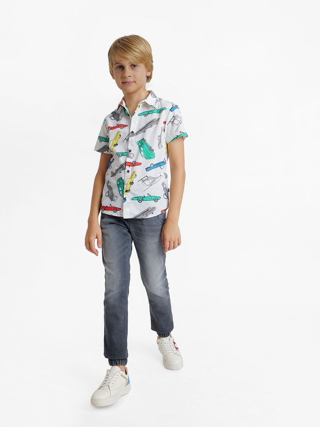 White Printed Short Sleeves Shirt