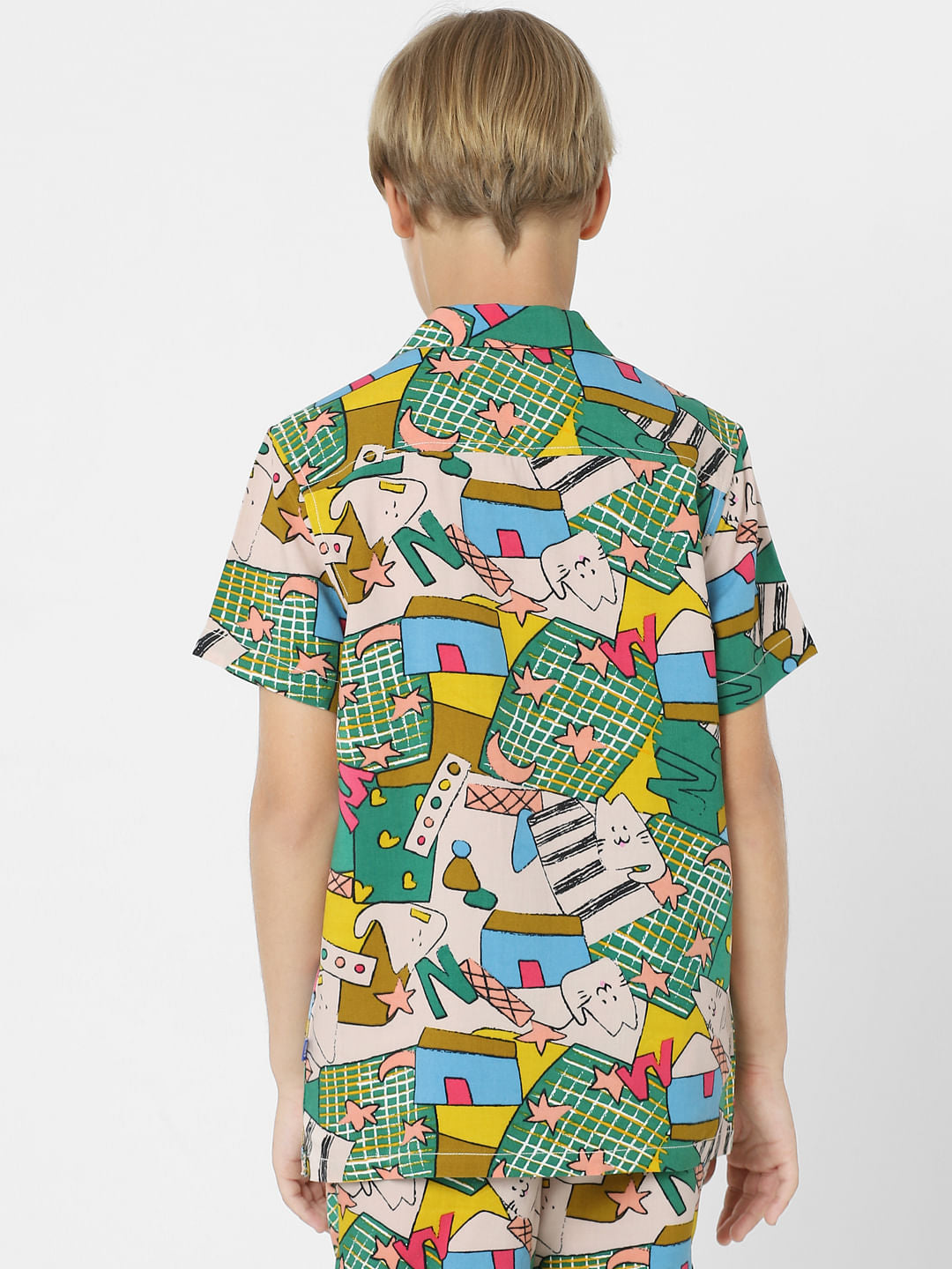BOYS Green Printed Co-ord Set Shirts