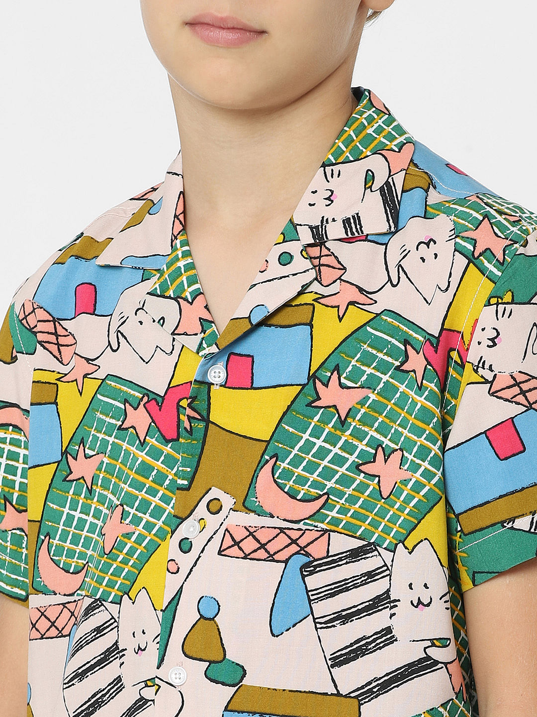 BOYS Green Printed Co-ord Set Shirts