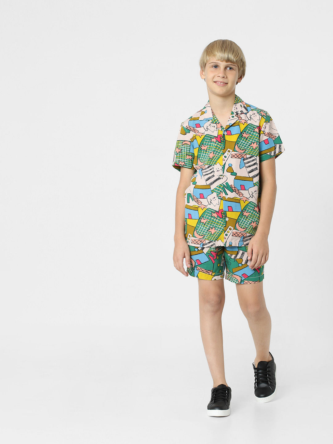 BOYS Green Printed Co-ord Set Shirts