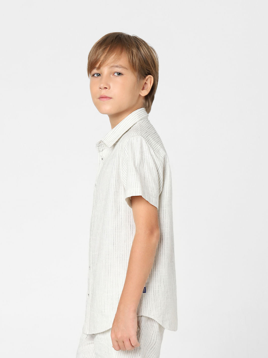 Boys White Striped Short Sleeves Shirt