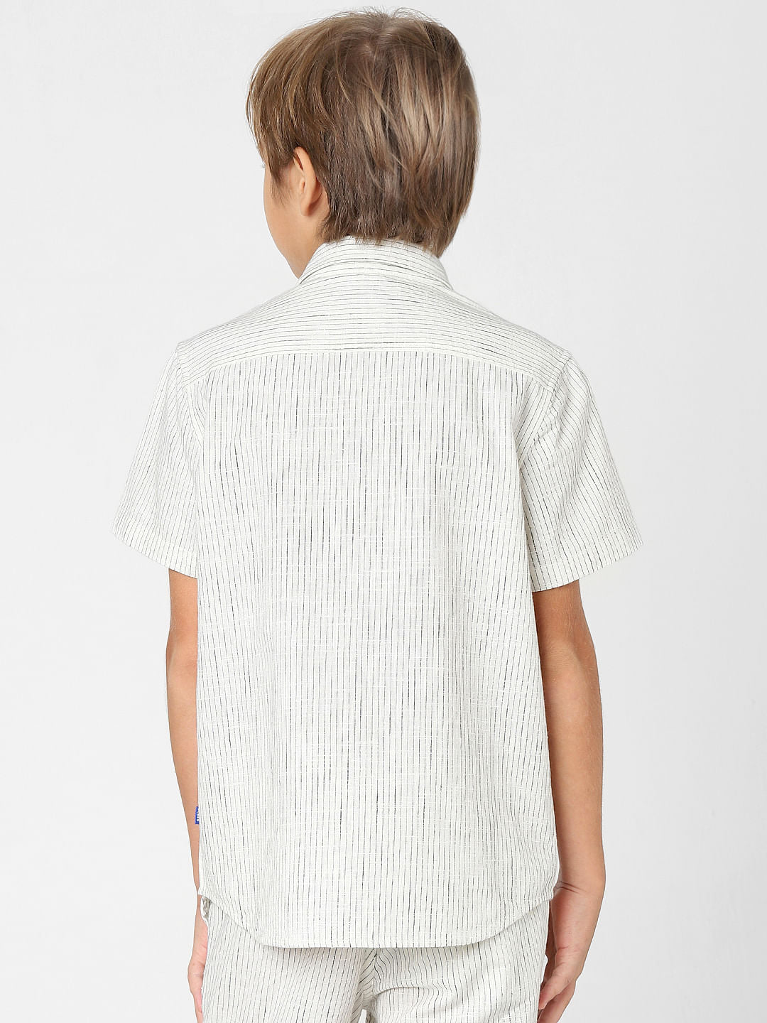Boys White Striped Short Sleeves Shirt