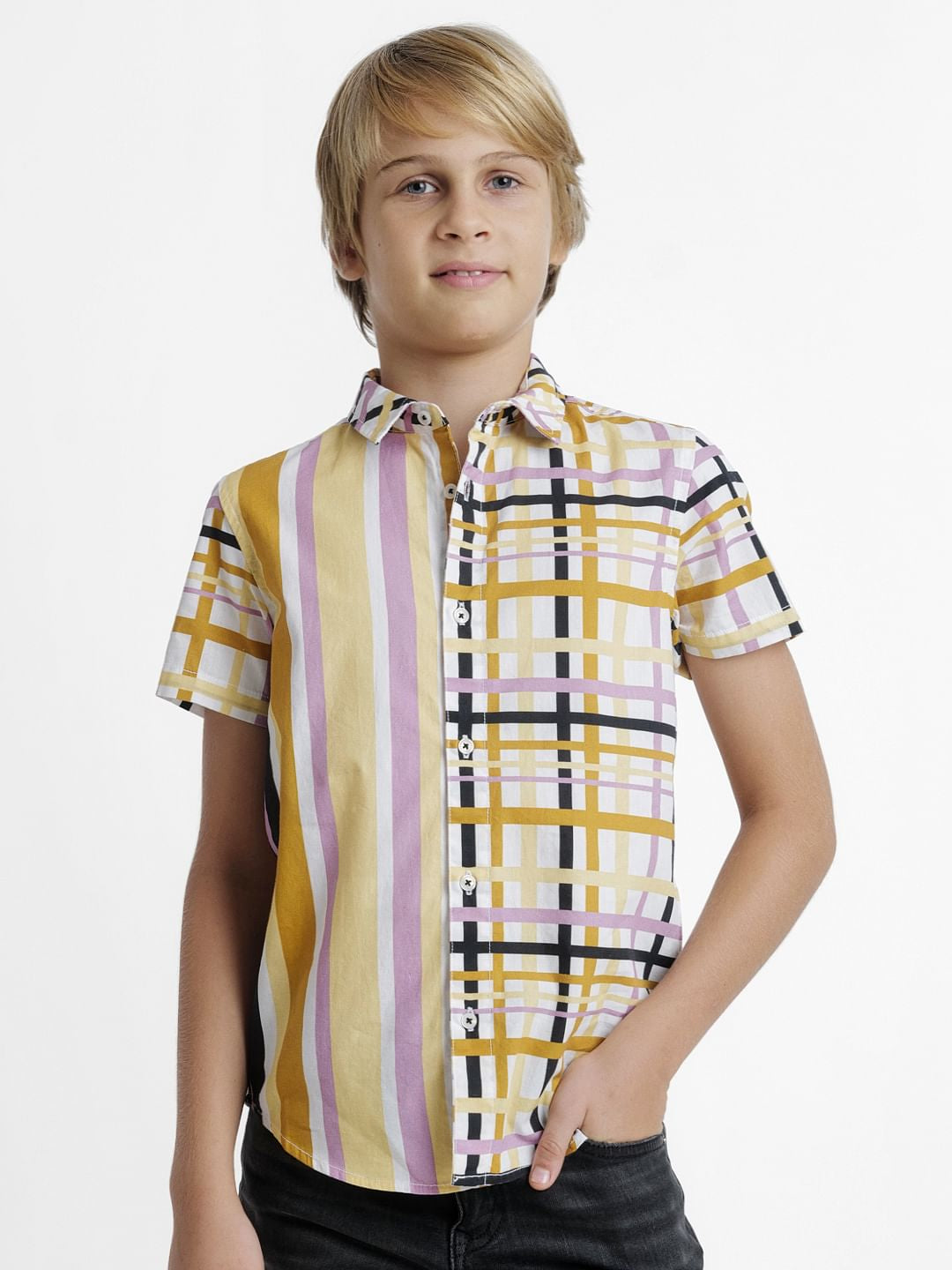 Yellow Printed Short Sleeves Shirt