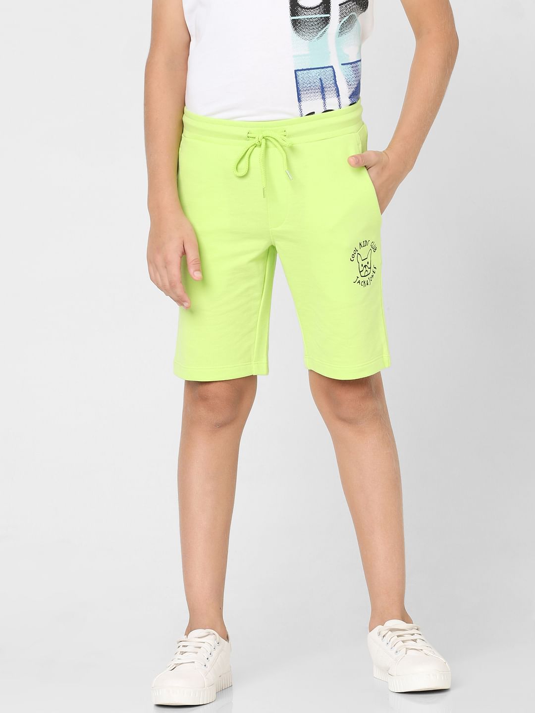 Boys Green Mid Rise Sweatshorts